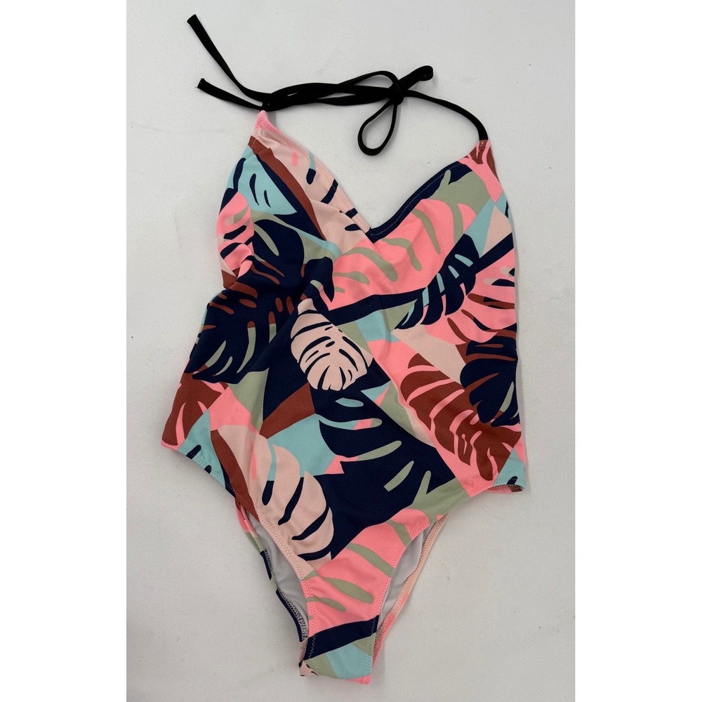 PINK Victoria's Secret Womens Tropical Leaf Halter One Piece Swimsuit Sz S